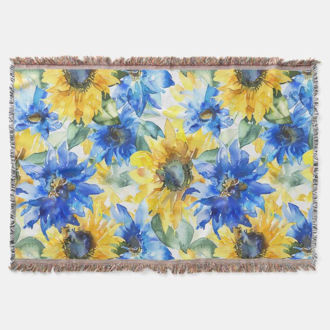 Blaue Gelbe Sonnenblumen Decke (Vorderseite)