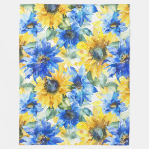 Blaue Gelbe Sonnenblumen Fleecedecke