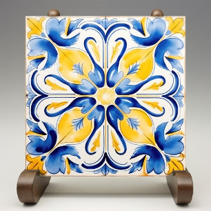 Blaue Gelbe Sonnige Azulejos Eleganz Fliese