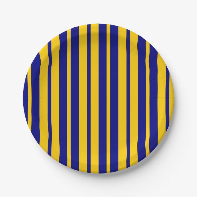 Blaue gelbe stilvolle Streifenmuster-Design  Pappteller (Vorderseite)
