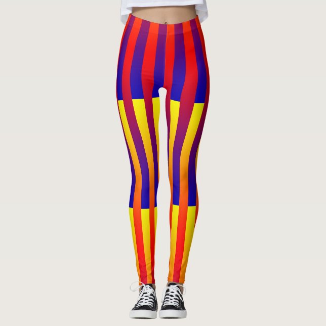 Blaue gelbe Streifen Leggings (Vorderseite)