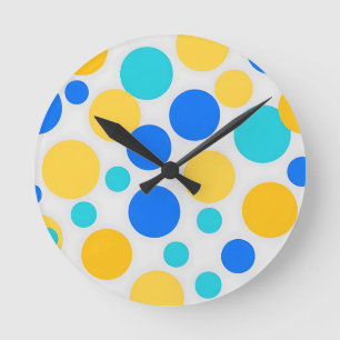 Blaue Gelbe Türkise Tupfen Runde Wanduhr