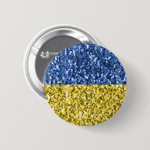 Blaue gelbe Ukraine-Flagge Glitter falsche Funken Button