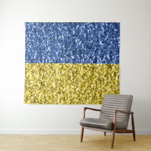 Blaue gelbe Ukraine-Flagge Glitter falsche Funken Wandteppich
