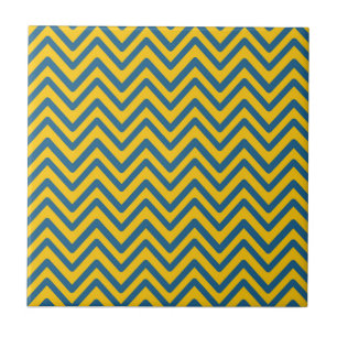 Blaue Gelbe Vintage Retro Chevron Muster Fliese