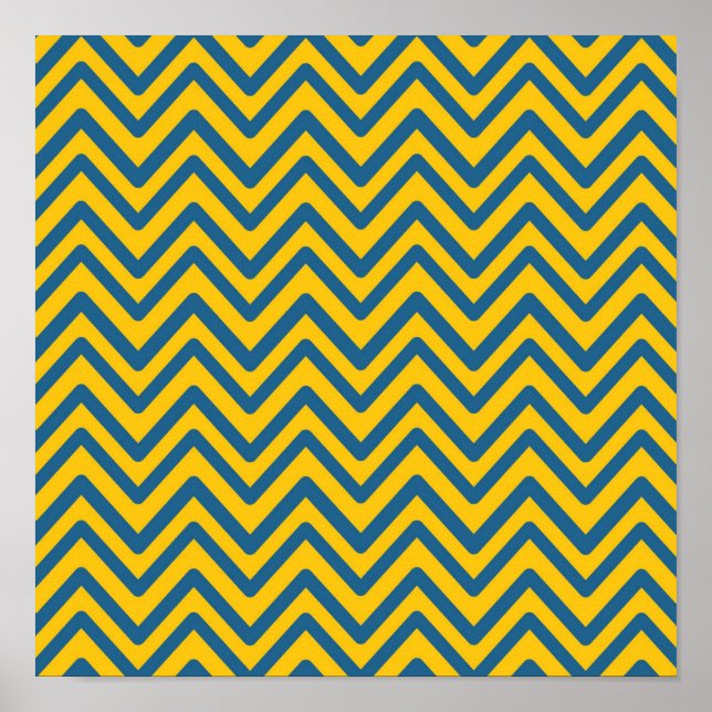 Blaue Gelbe Vintage Retro Chevron Muster Poster (Vorne)