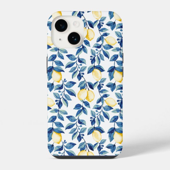 Blaue gelbe Zitrone iPhone Hülle (Rückseite)