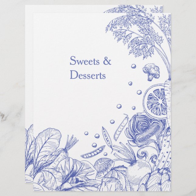 Blaue Gemüse, handgezeichnet, Rezept-Kategorie (Vorne/Hinten)