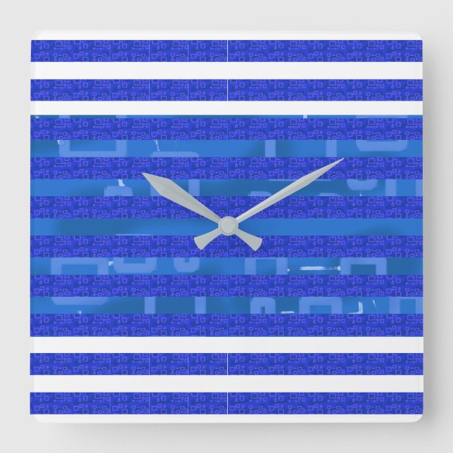 Blaue Geometrie Quadratische Wanduhr (Vorderseite)