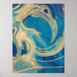 Blaue geometrische Abstrakte Waves Poster