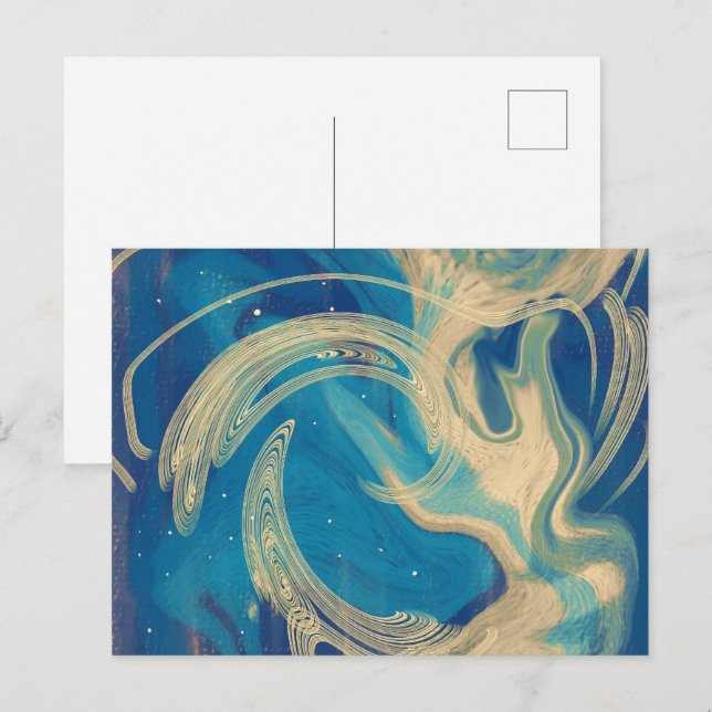 Blaue geometrische Abstrakte Waves Postkarte (Vorne/Hinten)