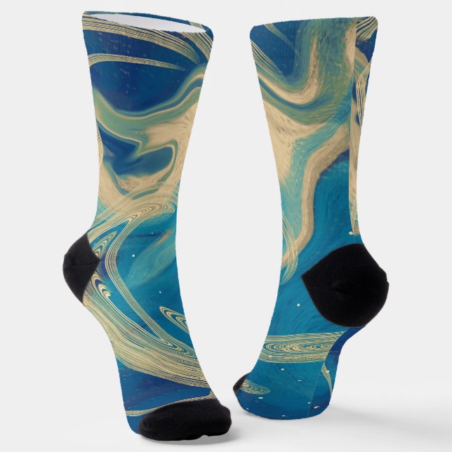 Blaue geometrische Abstrakte Waves Socken (Gewinkelt)