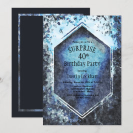 Blaue geometrische Aquarellüberraschung 40. Geburt Einladung