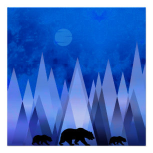BLAUE GEOMETRISCHE BÄRENBERGE POSTER