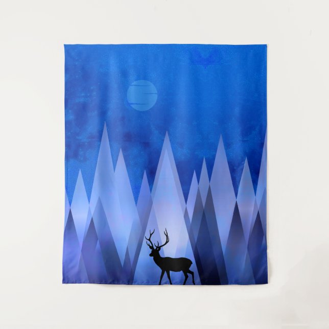 BLAUE GEOMETRISCHE BERGE DEER WANDTEPPICH (Vorderseite)