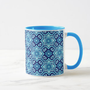 Blaue geometrische Blumenmuster im Vintage-Stil Tasse
