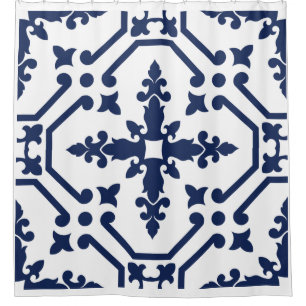 Blaue geometrische dekorative marokkanische Fliese Duschvorhang