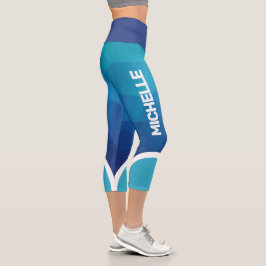 Blaue geometrische Farbtöne mit weißem Streifen Capri Leggings
