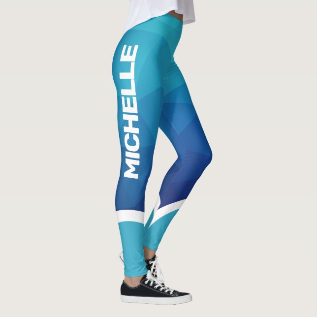 Blaue geometrische Farbtöne mit weißem Streifen Leggings (Rechts)