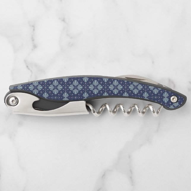 Blaue geometrische Formen Muster  Kellnermesser (Vorderseite)