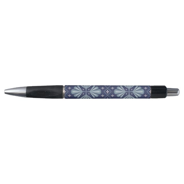 Blaue geometrische Formen Muster  Kugelschreiber (Vorderseite)