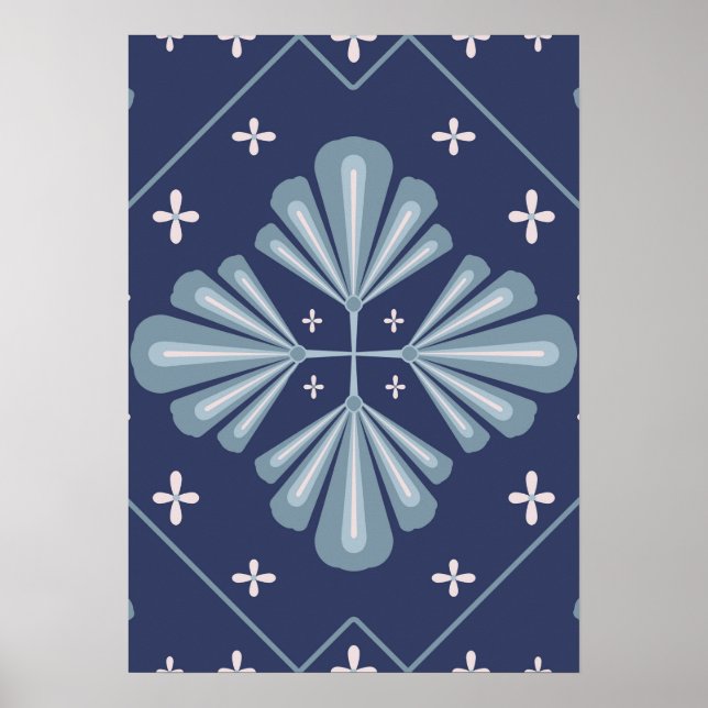 Blaue geometrische Formen Muster  Poster (Vorne)