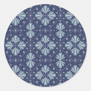 Blaue geometrische Formen Muster Runder Aufkleber