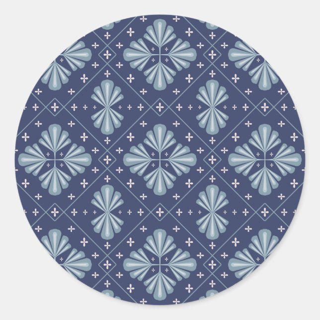 Blaue geometrische Formen Muster  Runder Aufkleber (Vorderseite)