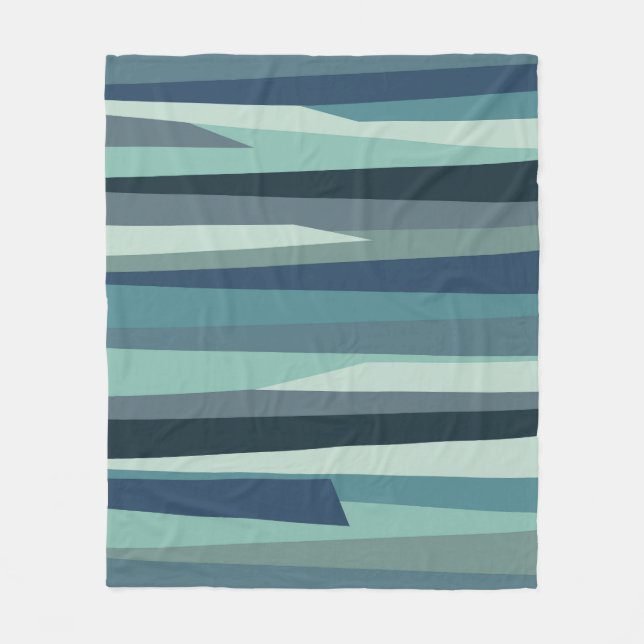 Blaue geometrische Meereswellen Fleecedecke (Vorderseite)