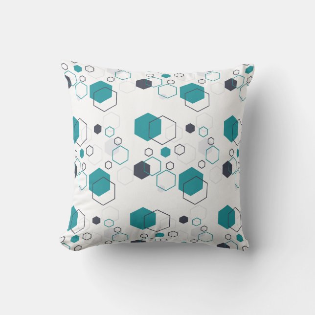 Blaue geometrische Muster mit hexagonalen Formen Kissen (Vorderseite)