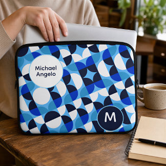 Blaue geometrische personalisierte Monogramm-Initi Laptopschutzhülle
