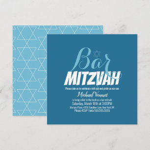 Blaue Geometrische Weiße Bar Mitzwa Einladung