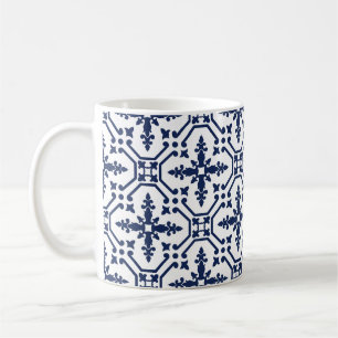 Blaue geometrische Zierziegel Kaffeetasse