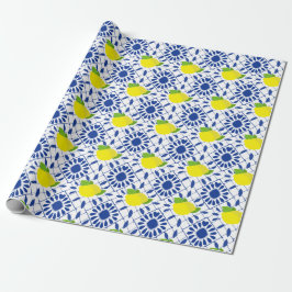 Blaue geometrische Zitronenfliese Geschenkpapier