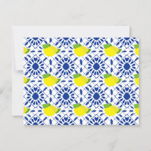 Blaue geometrische Zitronenfliese Postkarte