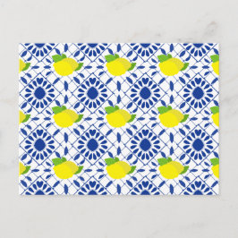 Blaue geometrische Zitronenfliese Postkarte