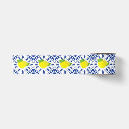 Blaue geometrische Zitronenfliese Satinband