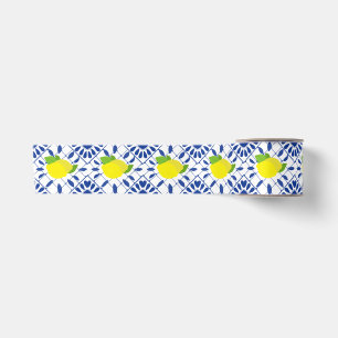 Blaue geometrische Zitronenfliese Satinband