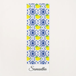 Blaue geometrische Zitronenfliese Yogamatte