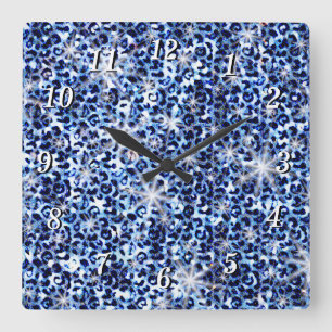 Blaue Gepard-Funkel-Wanduhr Quadratische Wanduhr