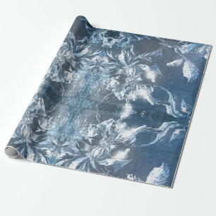 Blaue geprägte Blumengestaltung mit Glitter Vintag Geschenkpapier