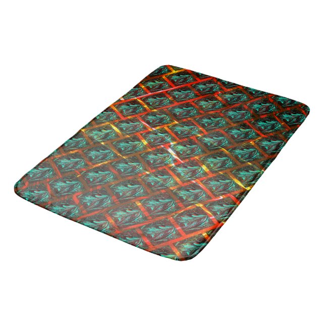 Blaue "gerahmte Augen", Quadrat, Kratzer oder rote Badematte (Schrägansicht)