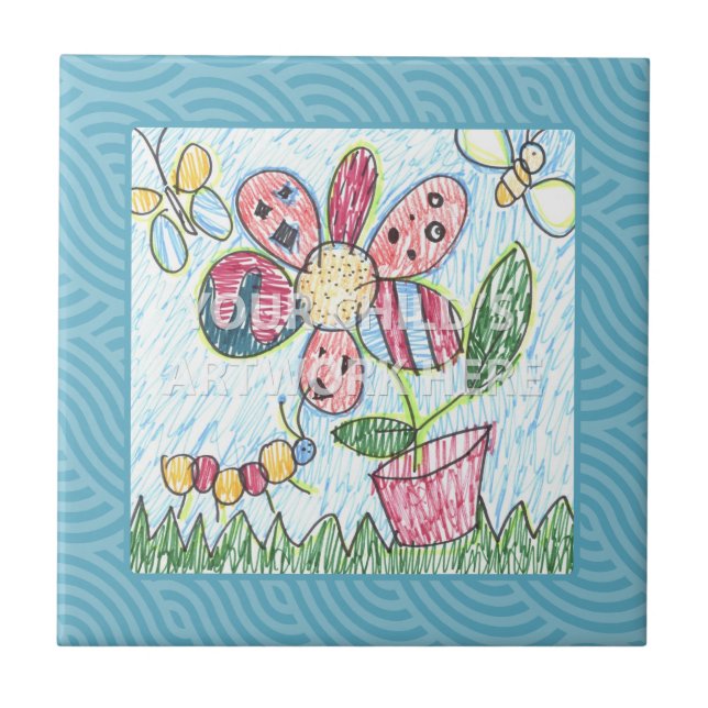 Blaue gerahmte Fliese/Trivet $13,95 Fliese (Vorderseite)
