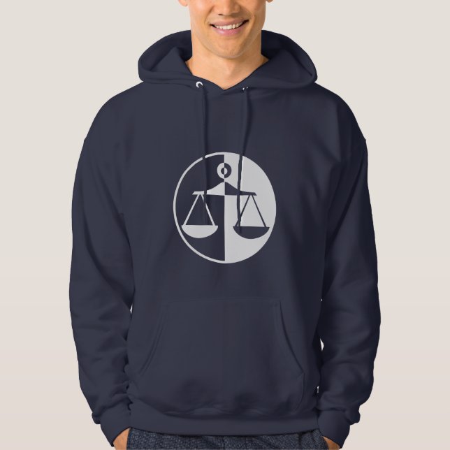 Blaue Gerechtigkeits-Skalen Hoodie (Vorderseite)
