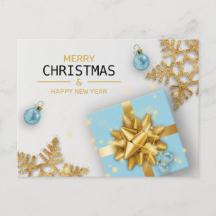 Blaue Geschenkbox Gold-Schneeflocken Weihnachtskug Feiertagspostkarte