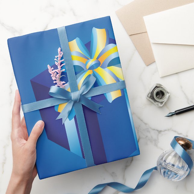 Blaue Geschenkboxen mit Gelb und Aqua Ribbon Geschenkpapier (Von Creator hochgeladen)