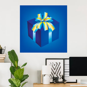 Blaue Geschenkboxen mit Gelb und Aqua Ribbon Poster