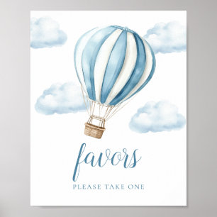 Blaue Geschenke zur Babyparty mit Heißluftballon-S Poster