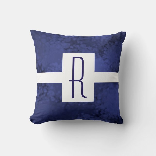 Blaue gespeckte Monogramm Kissen (Vorderseite)