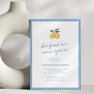 Blaue gestreifte Baby Shower Einladung mit Zitrone